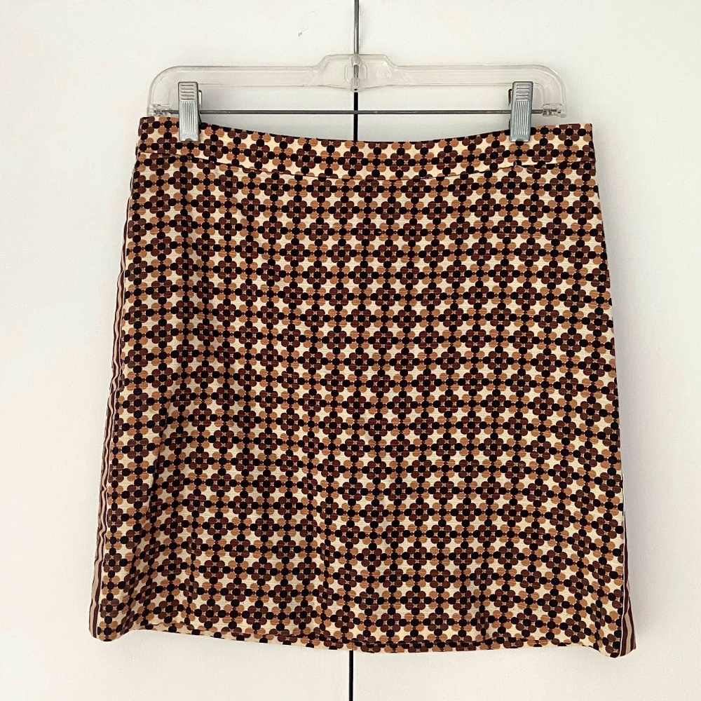 Tabitha Anthropologie Skirt, Brown Retro Geometric, Size S